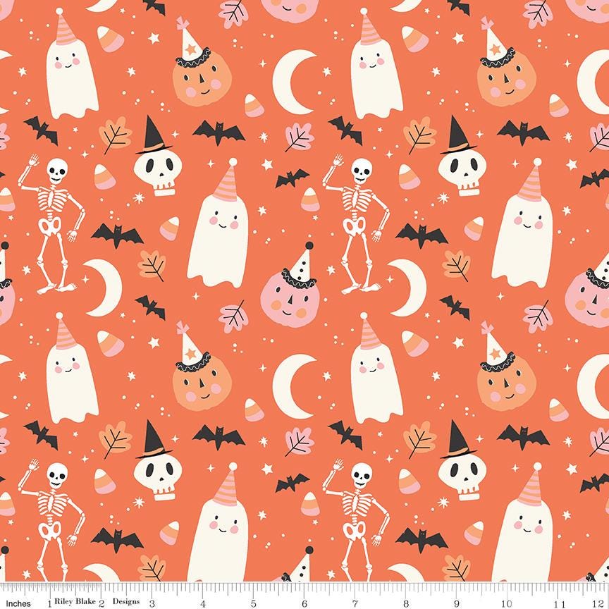 Hey Pumpkin Halloween 2.5" Rolie Polie, Riley Blake RP-16030-40, 2.5" Precut Pink Orange Black Halloween Quilt Fabric Strips, My Mind's Eye