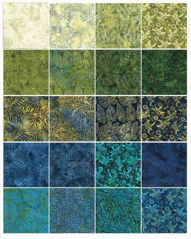 Turtle Cove Stack, Island Batik, 10" Precut Blue Green Coastal Batik Layer Cake Fabric Squares