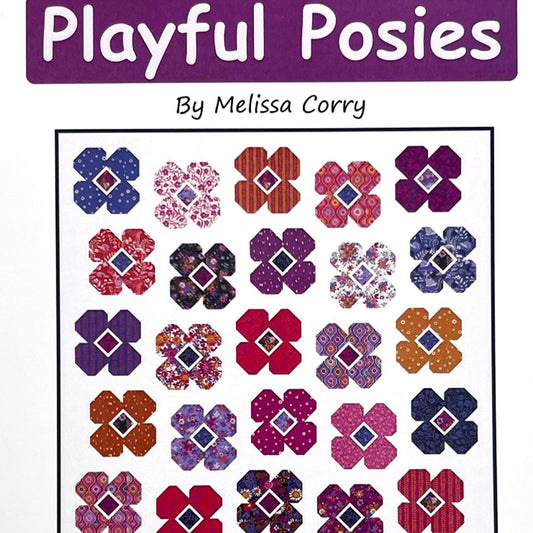 Playful Posies Quilt Pattern, Happy Quilting HQ138, Layer Cake Friendly Flower Quilt Pattern in 6 Sizes, Baby Throw Bed Quilt Pattern