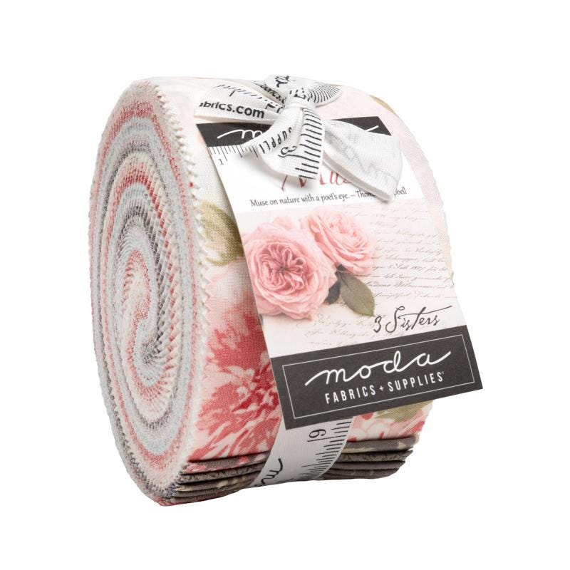 Muse 2.5" Jelly Roll, Moda 44390JR, 2.5" Precut Blue Pink Gray Red Cream Floral Fabric Strips, Jelly Roll Fabric, 3 Sisters