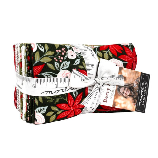Berry and Pine 32 Piece Fat Eighths Bundle, Moda 5240F8, Red Green Gray Floral Christmas F8 Fat Eights, 9 x 22 Fabric Cuts, Lella Boutique