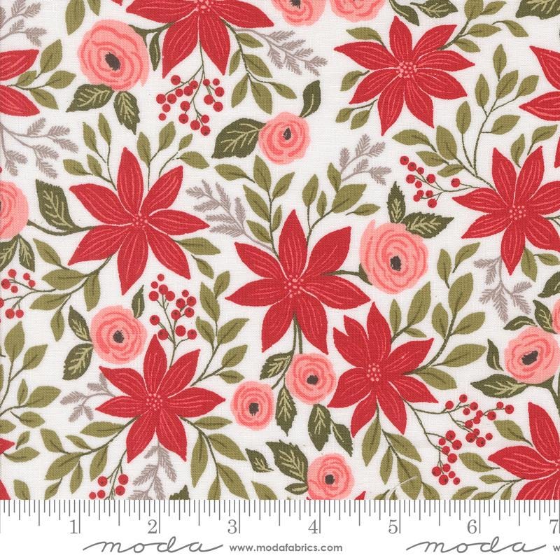 Berry and Pine 32 Piece Fat Eighths Bundle, Moda 5240F8, Red Green Gray Floral Christmas F8 Fat Eights, 9 x 22 Fabric Cuts, Lella Boutique