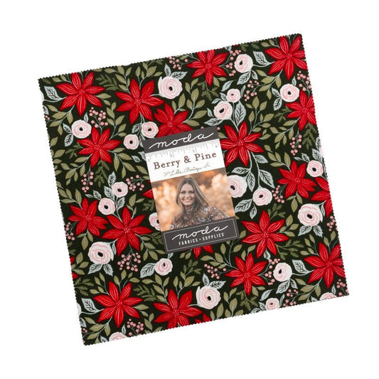 Berry and Pine 10" Layer Cake, Moda 5240LC, 10" Precut Red Green Gray Floral Christmas Fabric Squares, Lella Boutique