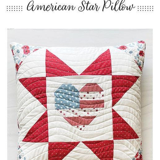 American Star Pillow Quilt Pattern, Branch and Blume BNB2411, Patriotic Flag Heart in a Star Square Pillow Cover Pattern, Chrissy Lux