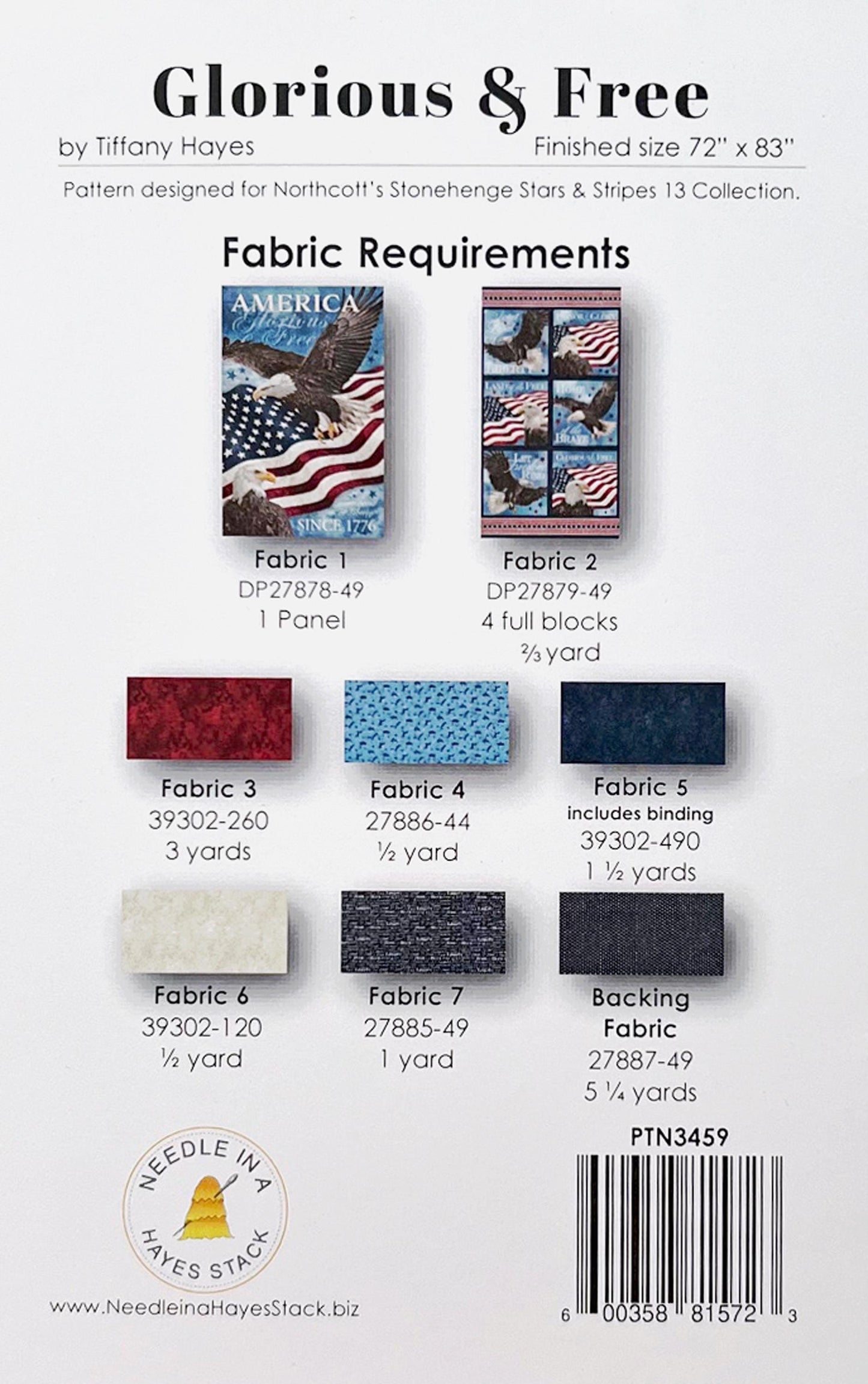 Glorious and Free Quilt Pattern, Needle in a Hayes Stack PTN3459, 28" Fabric Panel Friendly Throw Quilt Pattern, Panel Blocks Pattern