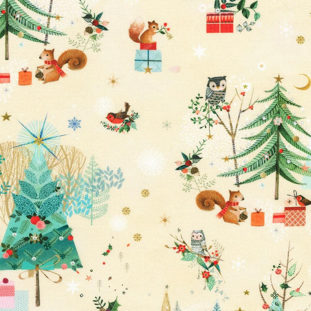 Festive Fauna 21 Piece Fat Quarter Bundle with Panel, Robert Kaufman FQ-2202-21, Cute Christmas Xmas Animals Fabric, 18 x 22 Fabric Cuts