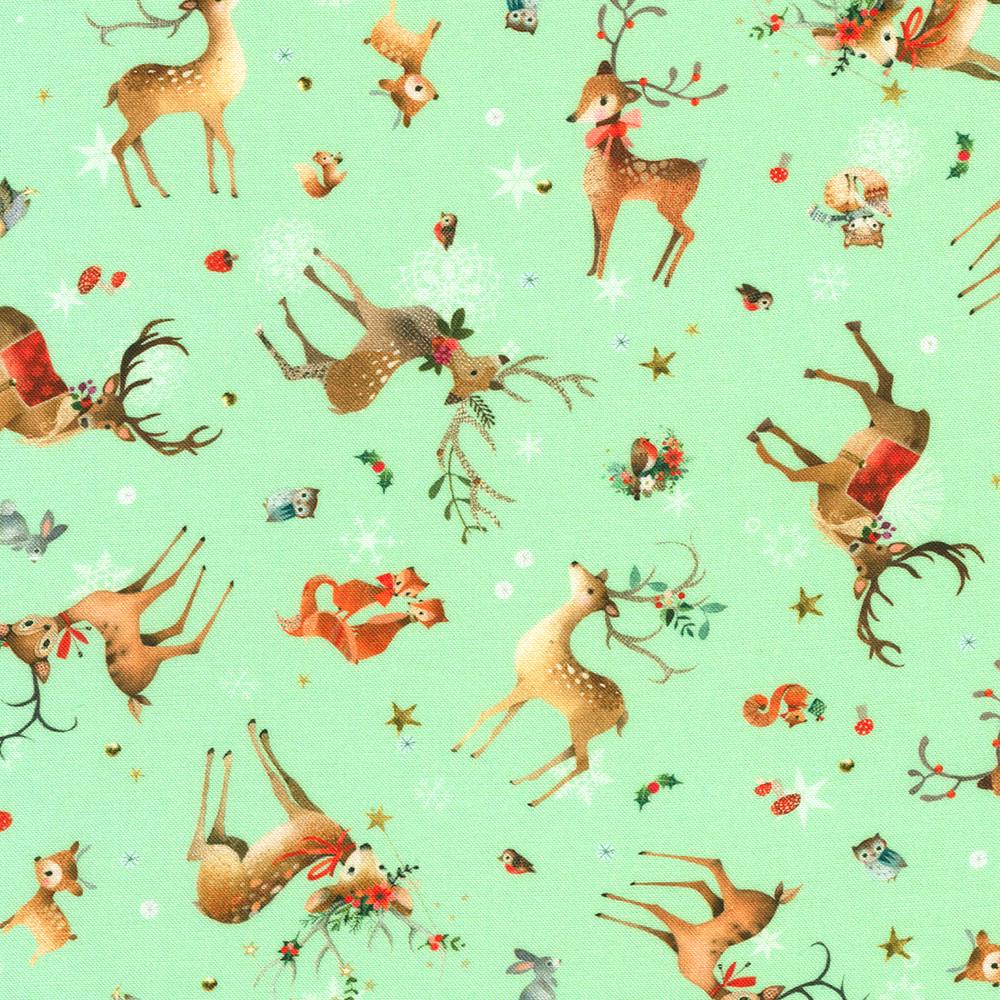 Festive Fauna 21 Piece Fat Quarter Bundle with Panel, Robert Kaufman FQ-2202-21, Cute Christmas Xmas Animals Fabric, 18 x 22 Fabric Cuts