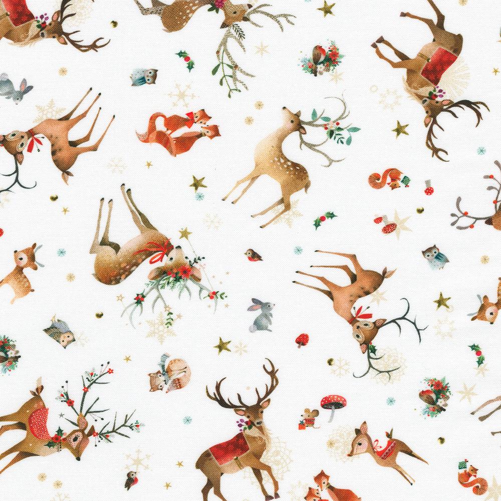Festive Fauna 21 Piece Fat Quarter Bundle with Panel, Robert Kaufman FQ-2202-21, Cute Christmas Xmas Animals Fabric, 18 x 22 Fabric Cuts