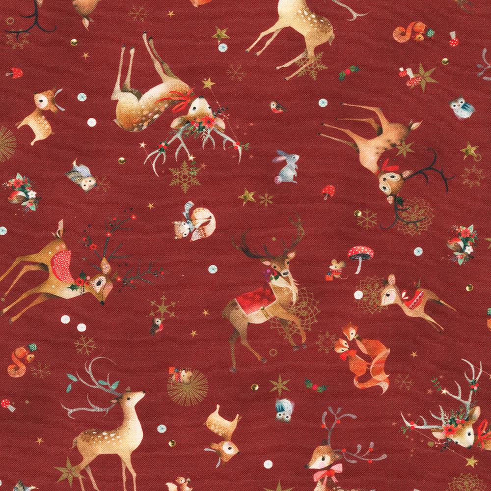 Festive Fauna 5" Charm Squares, Robert Kaufman CHS-1299-42, 5" Precut Christmas Animals Floral Fabric Squares
