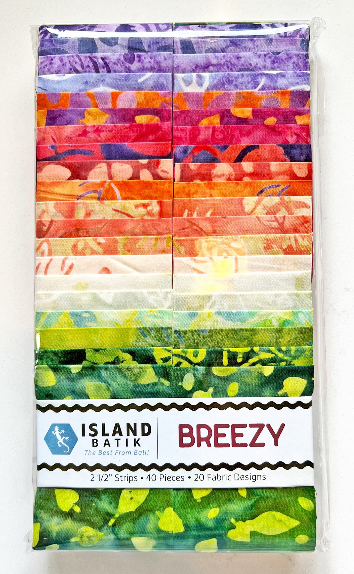 Breezy Strip Pack, Island Batik, 2.5" Precut Orange Green Purple Batik Jelly Roll Fabric Strips