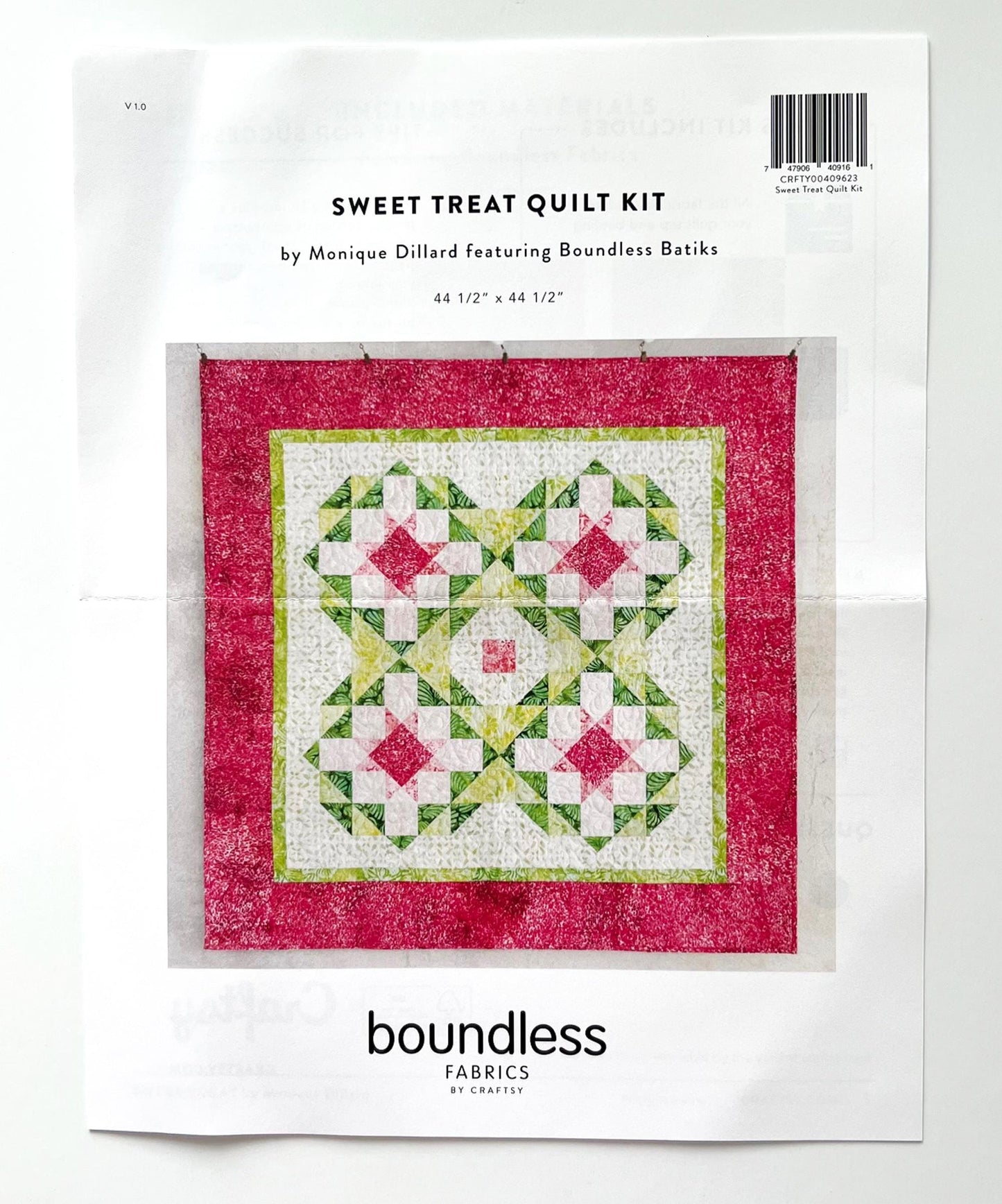 DESTASH Sweet Treat Quilt Kit, Craftsy Boundless Fabrics CRFTY00409623, Pink Green Star Lap Throw Quilt Kit, Monique Dillard