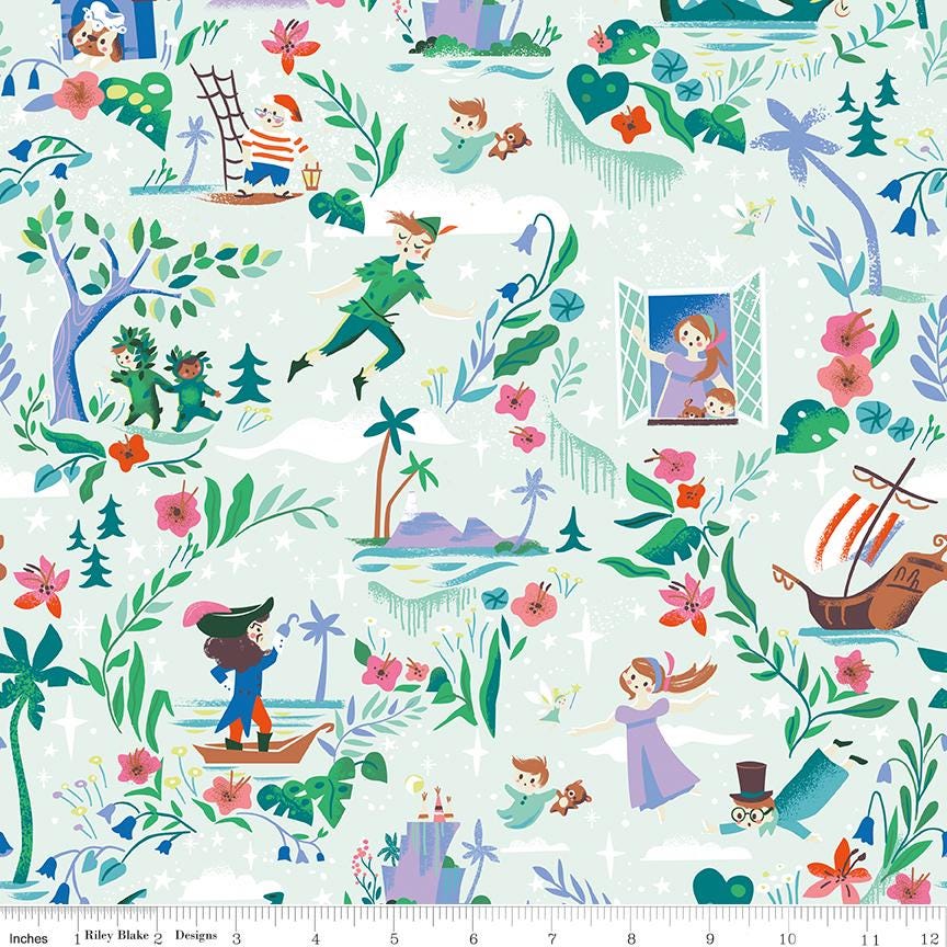 Forever Neverland 5" Stacker, Riley Blake 5-15900-42, 5" Precut Peter Pan Storybook Fabric Squares, Jill Howarth, Children's Quilt Fabric