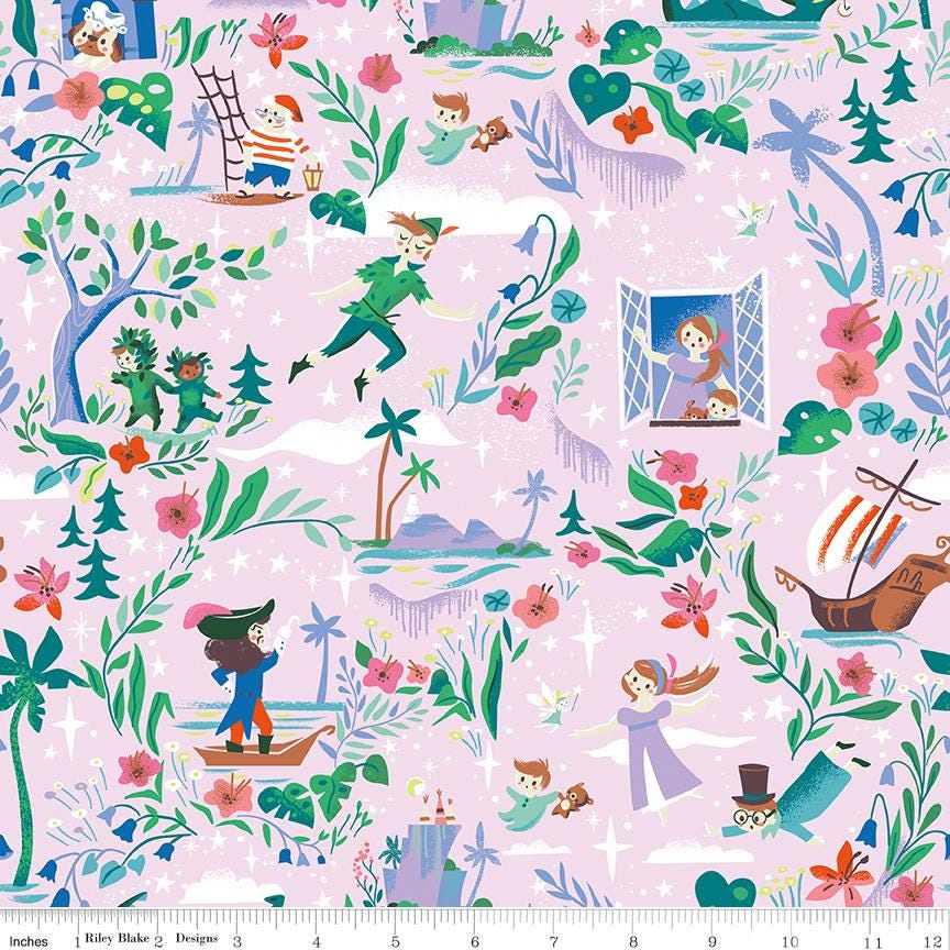 Forever Neverland 5" Stacker, Riley Blake 5-15900-42, 5" Precut Peter Pan Storybook Fabric Squares, Jill Howarth, Children's Quilt Fabric