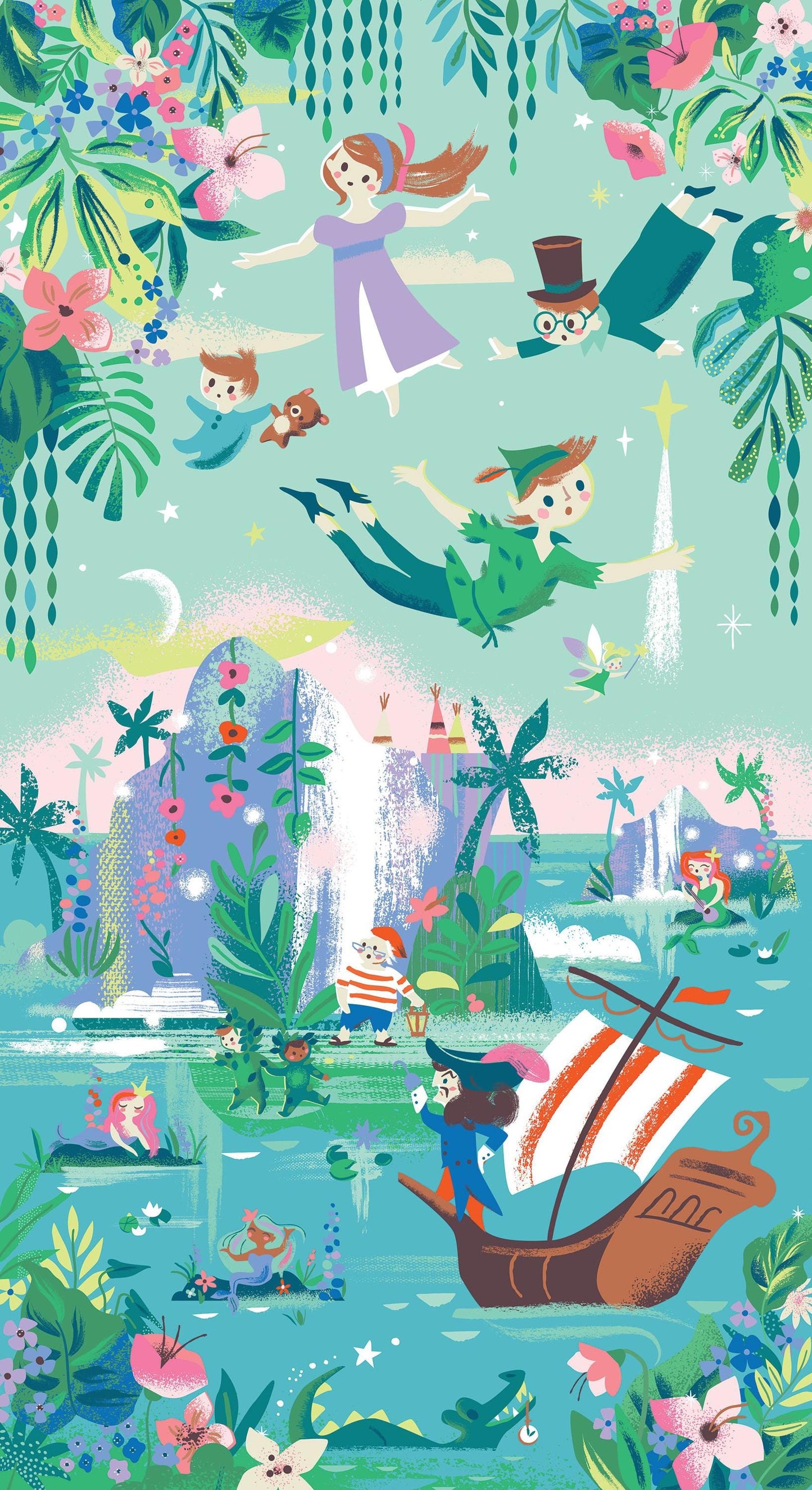 Forever Neverland 24" Fabric Panel, Riley Blake PD15907-PANEL, Digitally Printed Peter Pan In Neverland Fabric Panel, Jill Howarth