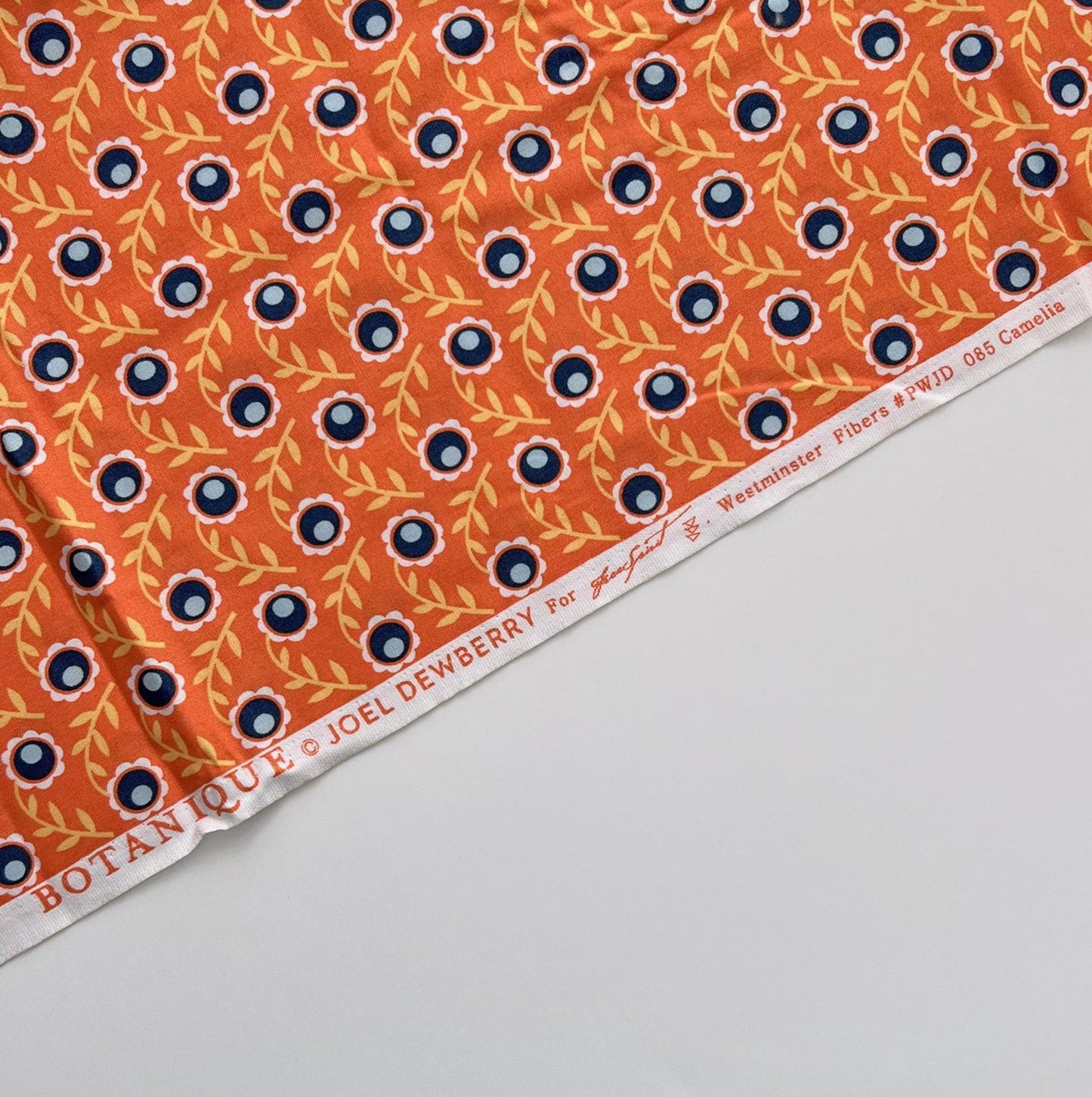 Botanique - Navy Blue Yellow Flowers on Orange Fabric, Free Spirit Westminster, Joel Dewberry, Rare OOP Fabric
