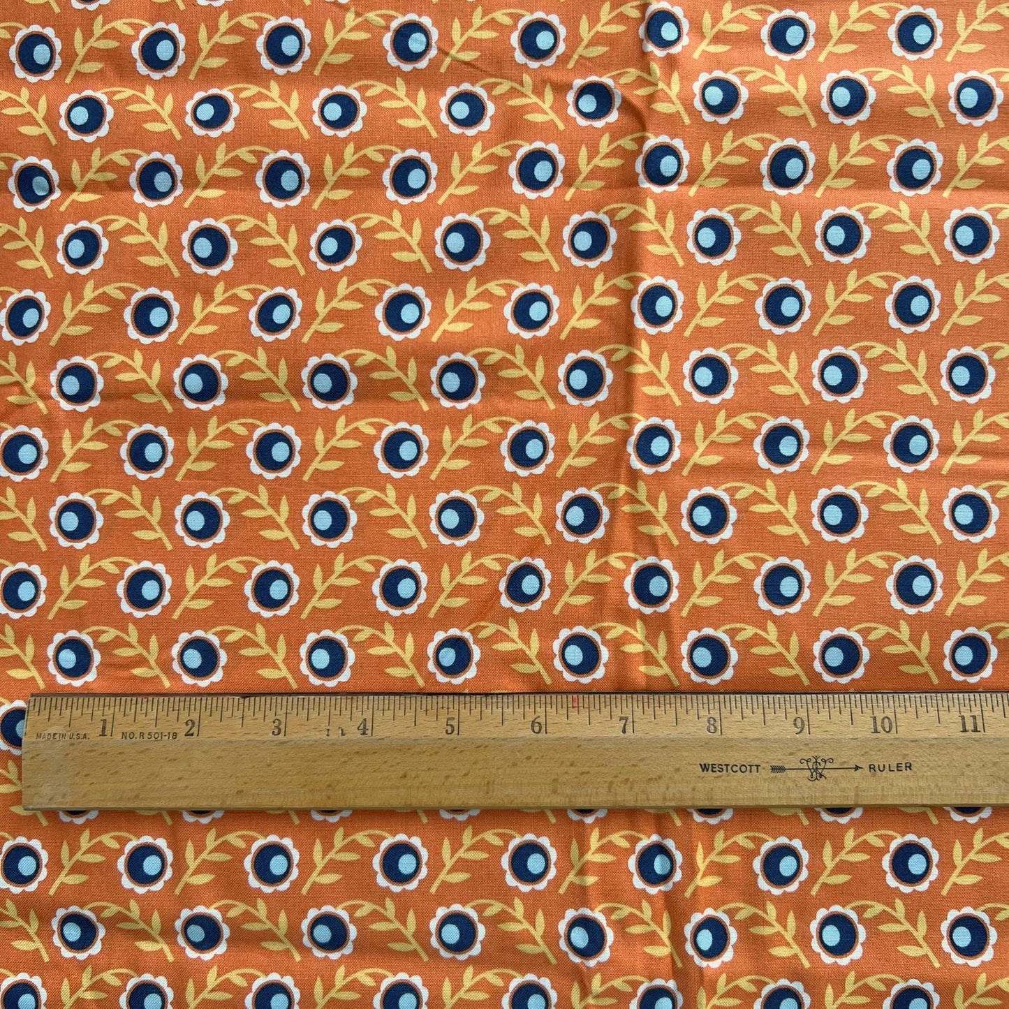 Botanique - Navy Blue Yellow Flowers on Orange Fabric, Free Spirit Westminster, Joel Dewberry, Rare OOP Fabric