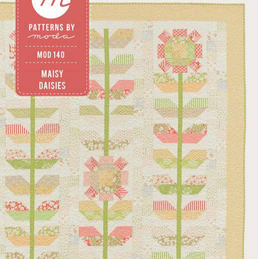 Maisy Daisies Quilt Pattern, Moda MOD140, 2.5" Precut Jelly Roll Strips Friendly Daisy Flower Lap Throw Quilt Pattern