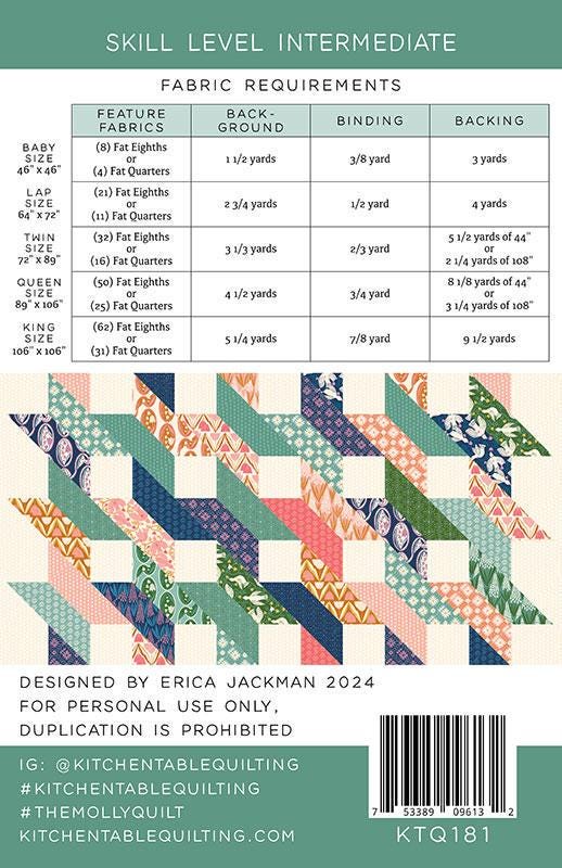 The Molly Quilt Pattern, Kitchen Table Quilting KTQ181, FQ F8 Fat Quarter Eighths Friendly Contemporary Lattice Quilt Pattern, Erica Jackman