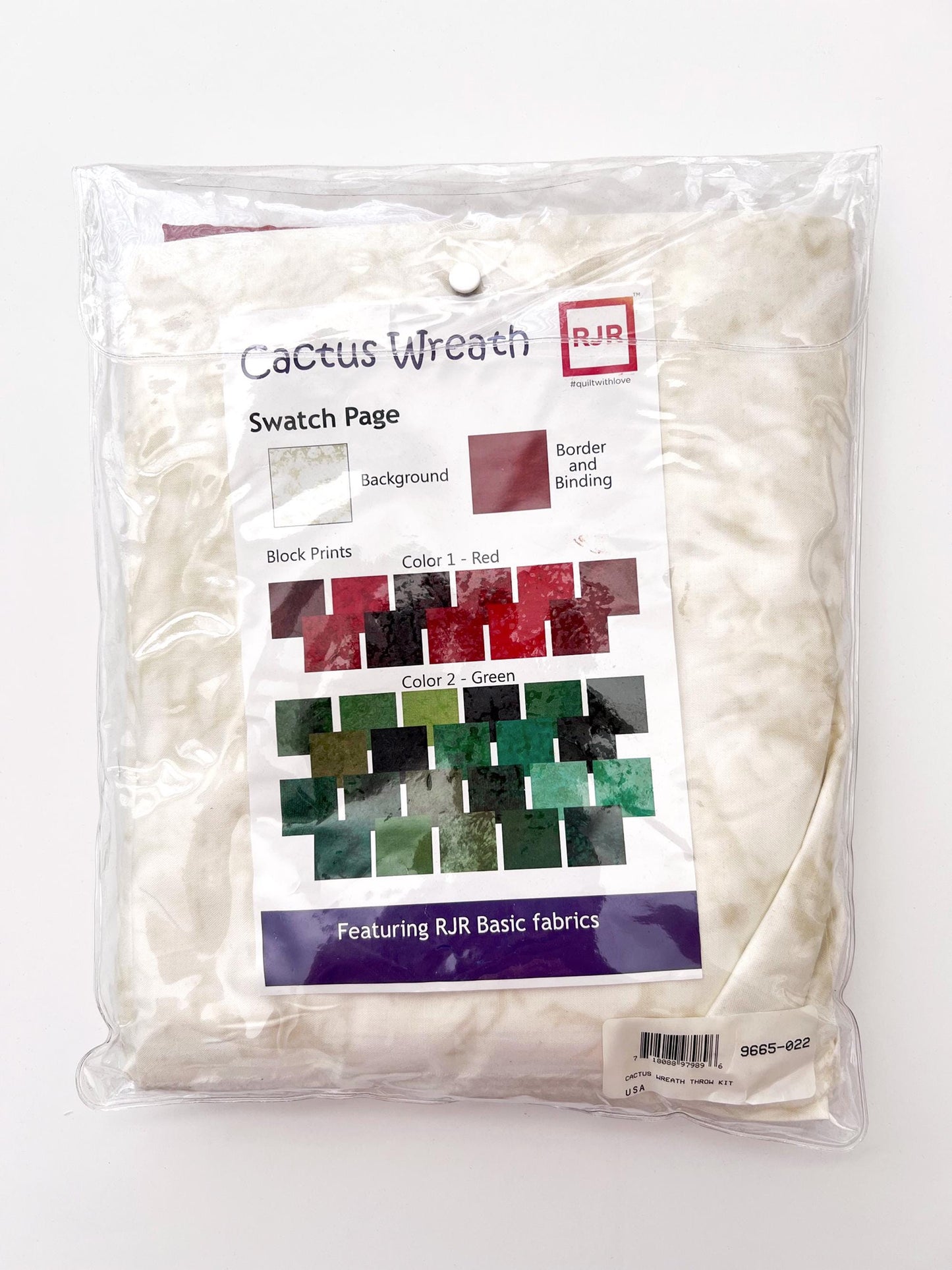 DESTASH Cactus Wreath Christmas Quilt Kit, RJR Fabrics 9665-022, Red Green Log Cabin Flowers Throw Quilt Kit, Cozy Quilt Designs SRRCW