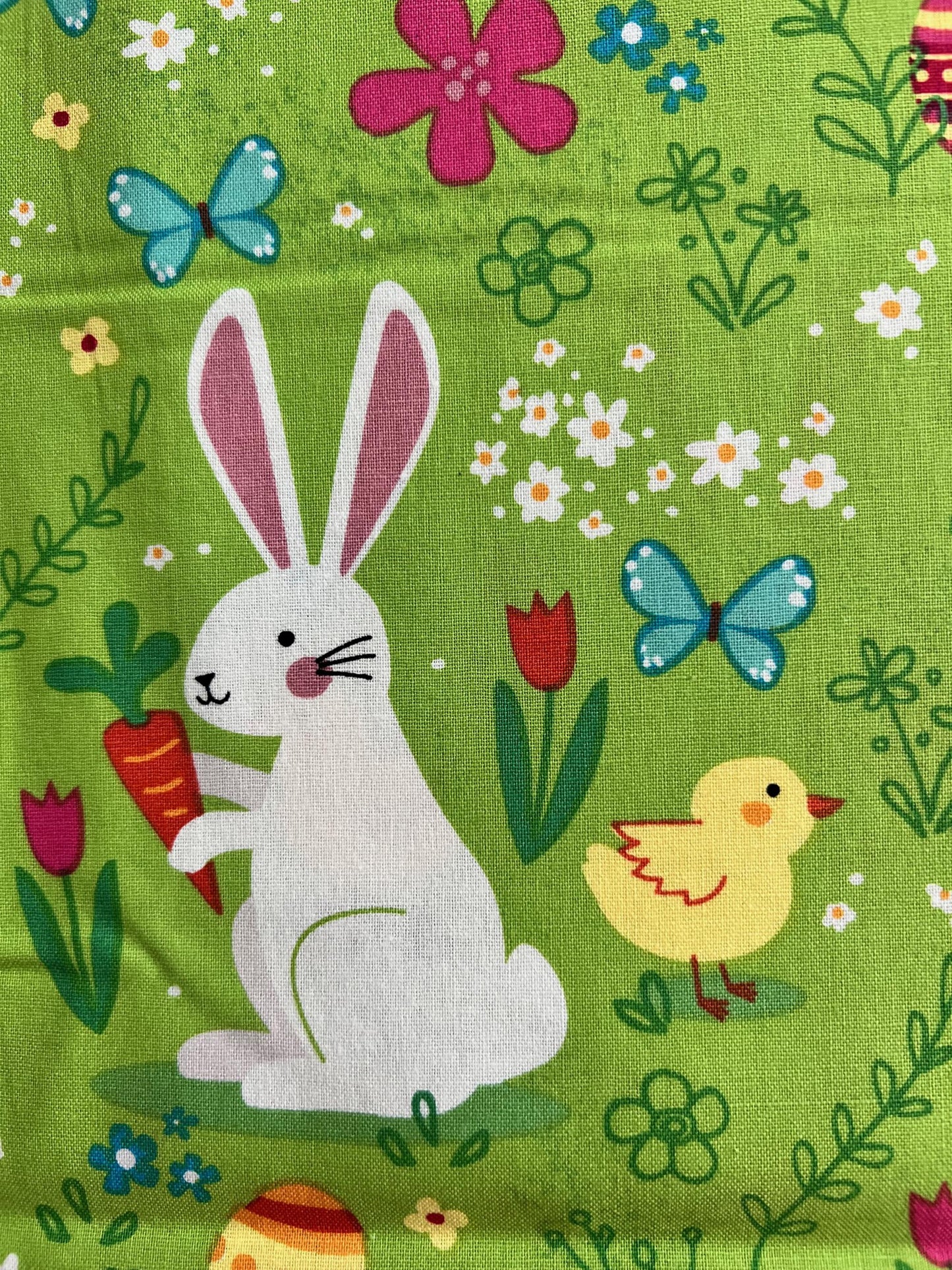DESTASH Bunny Foo Foo - 1 Yard Cut of Easter Bunnies Chicks Butterflies on Green Fabric, Hobby Lobby H17005, Cute Easter Bunny Fabric