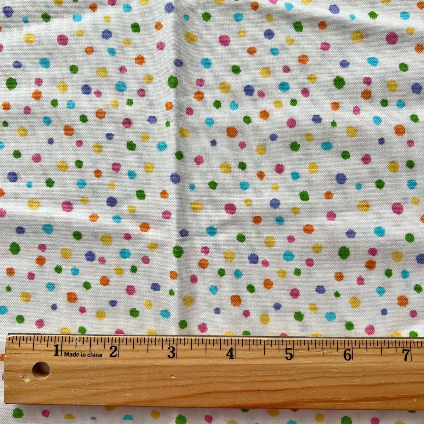 DESTASH Hippity Hop - 1 Yard Cut of Multicolored Dots on White Fabric, Henry Glass & Co, Cute Easter Fabric, Shelly Comiskey