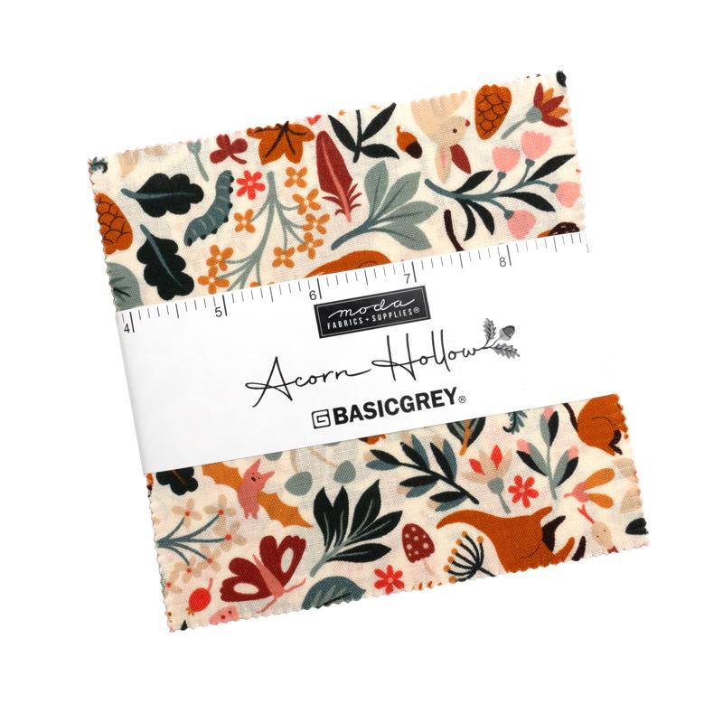 Acorn Hollow 5" Charm Pack, Moda 30760PP, Modern Autumn Fall Floral Charm Pack Fabric, BasicGrey