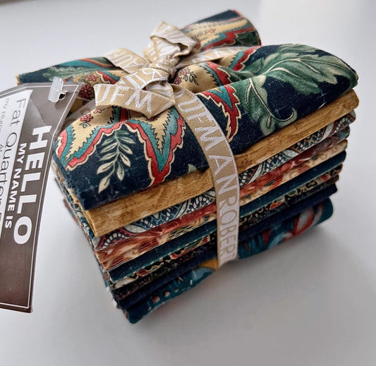 DESTASH Marquis Peacock Colorway Complete Table Runner Kit, Robert Kaufman FQ-749-10, Teal Rust Navy Beige Table Runner Topper Quilt Kit