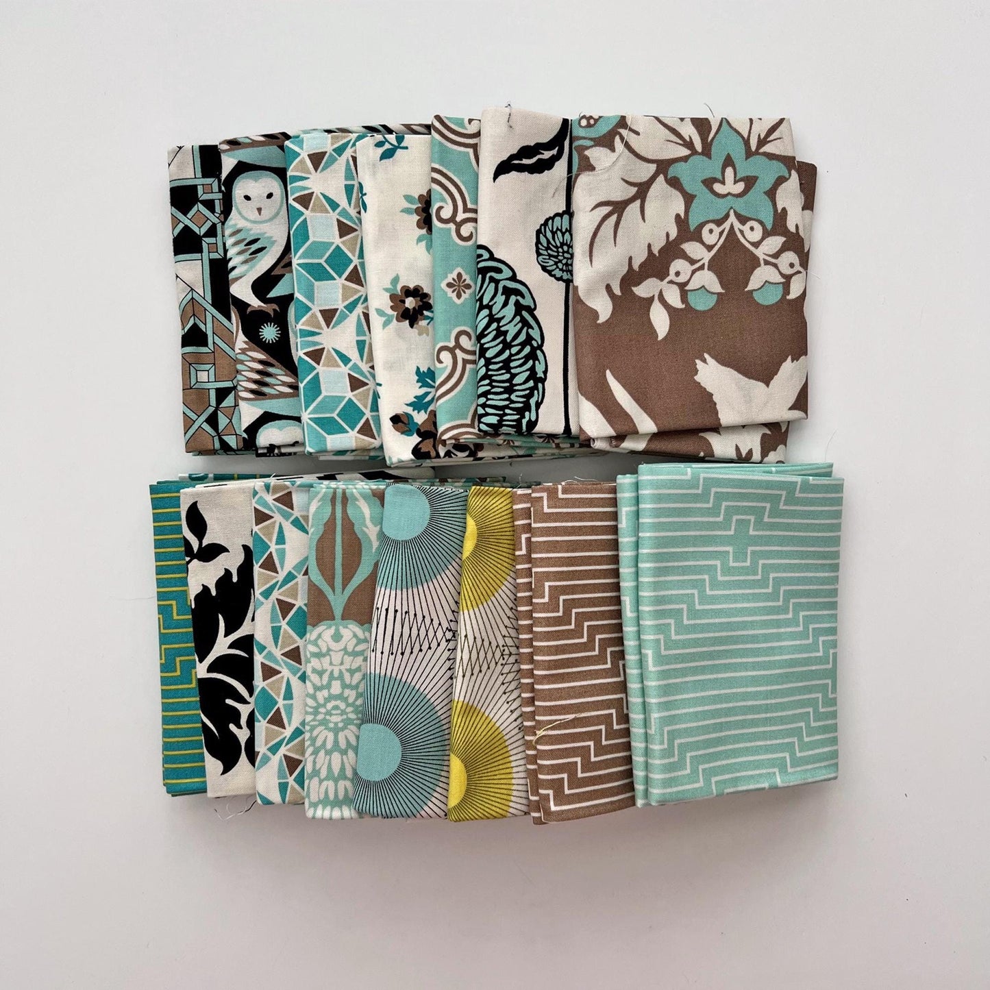 DESTASH Triple Barnstar Complete Quilt Kit, Free Spirit Birch Farm OOP, Teal Green Brown White Owls Floral Throw Quilt Kit, Joel Dewberry