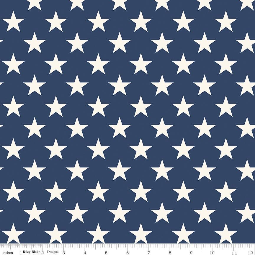 108" Freedom Garden - White Stars on Navy Blue Patriotic Wide Quilt Back Fabric, Riley Blake WB15629-Blue, By the Yard
