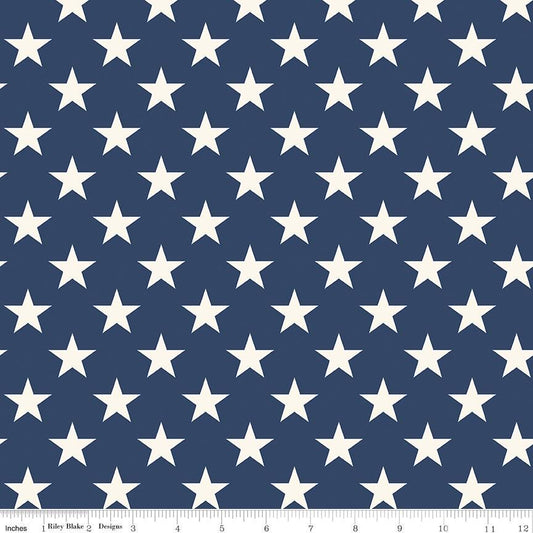 108" Freedom Garden - White Stars on Navy Blue Patriotic Wide Quilt Back Fabric, Riley Blake WB15629-Blue, By the Yard