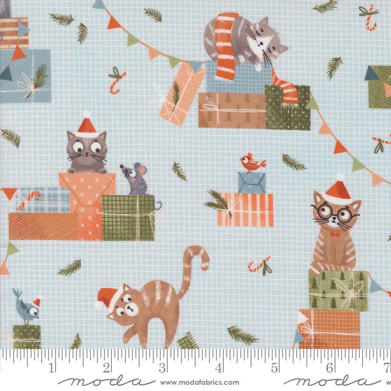 Purrfect Christmas Charm Pack, Moda 39040PP, 5" Precut Christmas Xmas Cats Charm Pack Fabric Squares, Elena Amo