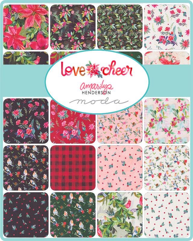 Love and Cheer 5" Charm Pack, Moda 21830PP, 5" Precut Modern Christmas Xmas Cardinals Charm Pack Fabric Squares, Amarilys Henderson