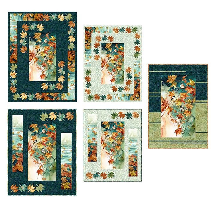 Autumn Blaze Panel Frame Quilt Pattern, Patti's Patchwork PC323 PTN3455, Fabric Panel Friendly Autumn Fall Leaves Throw Quilt Pattern