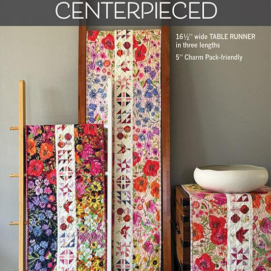 Centerpieced Table Quilt Pattern, Robin Pickens RPQP-C163, 5" Charm Pack Friendly Modern Table Runner Topper Quilt Pattern, Superbloom