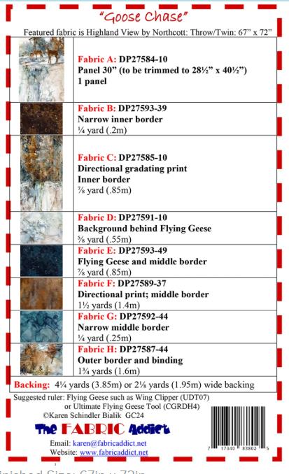 Goose Chase Quilt Pattern, The Fabric Addict GC24 PTN3382, Yardage Panel Friendly, Panel Frame Throw Quilt Pattern, Karen Schindler Bialik
