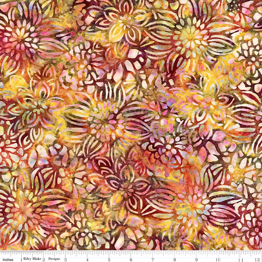 Expressions Batiks - Floral Reflections 10" Stacker, Riley Blake 10-23186-42, 10" Precut Autumn Fall Flowers Leaves Batik Fabric Squares