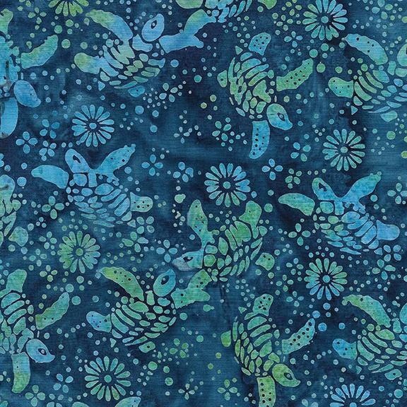 Turtle Cove Stack, Island Batik, 10" Precut Blue Green Coastal Batik Layer Cake Fabric Squares