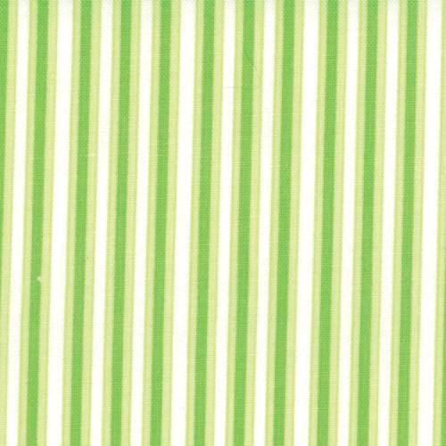 REMNANT 19" of Good Morning - Green White Striped Fabric, Moda 22185-12 22184-12 Get Up Green, Me and My Sister, By the Yard