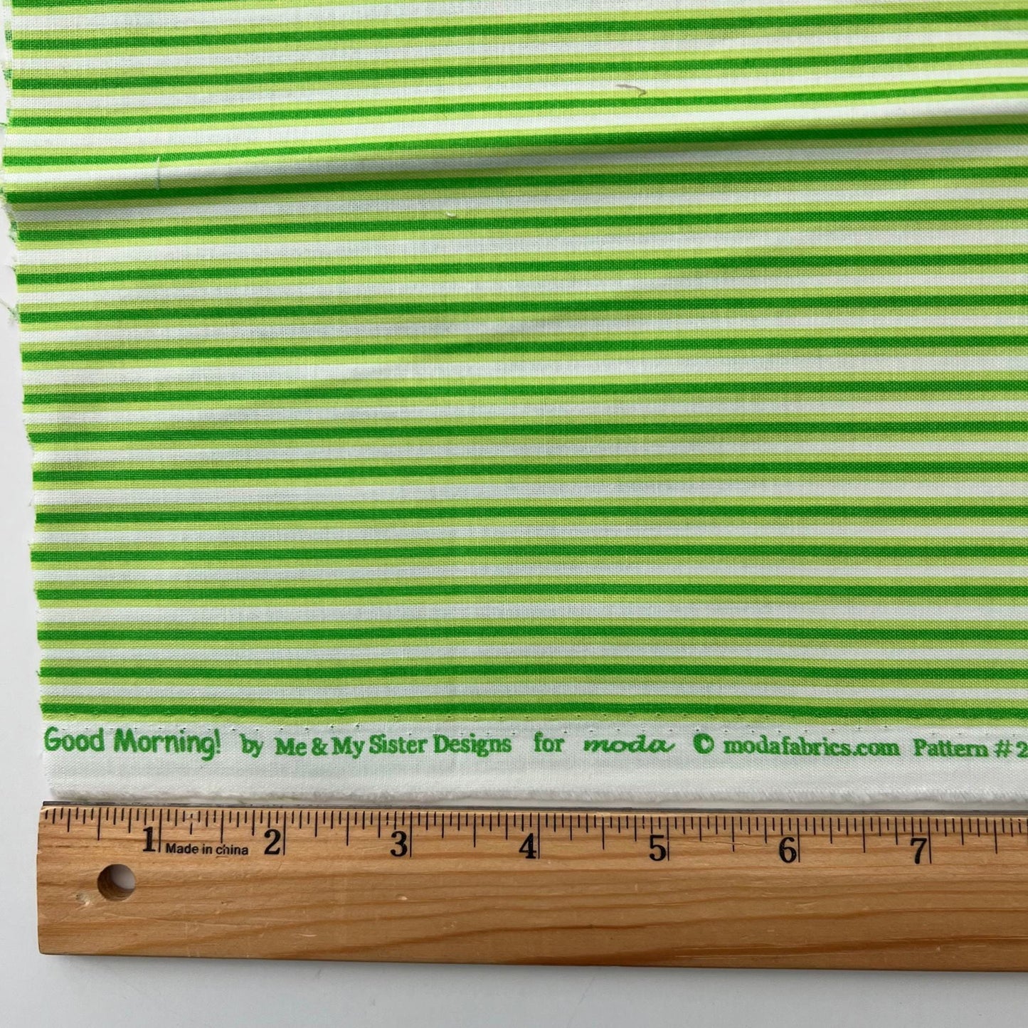 REMNANT 19" of Good Morning - Green White Striped Fabric, Moda 22185-12 22184-12 Get Up Green, Me and My Sister, By the Yard