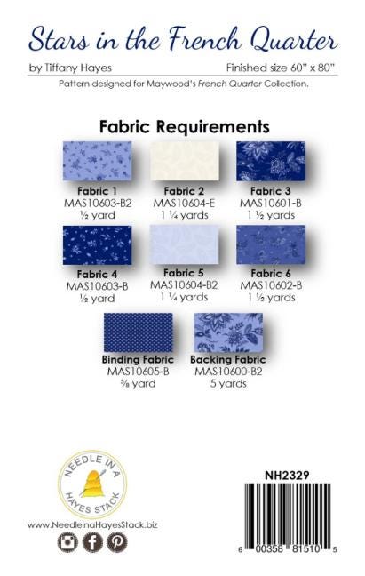 Stars in the French Quarter Quilt Pattern, Needle Hayes Stack NH2329, Yardage Friendly Star in a Star Throw Quilt Pattern, Tiffany Hayes