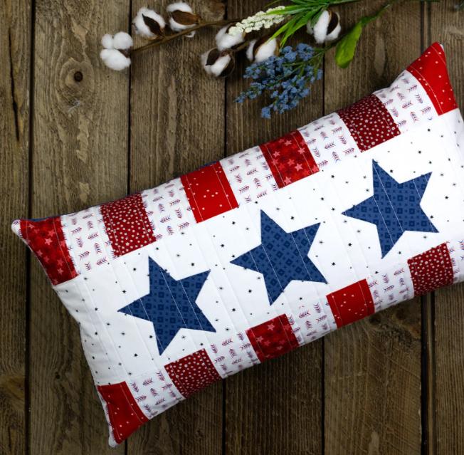 Stateside Pillow Cover Quilt Pattern, Studio M Squared SMSS004, F8 Yardage Friendly Patriotic Stars Stripes Rectangular Pillow Cover Pattern