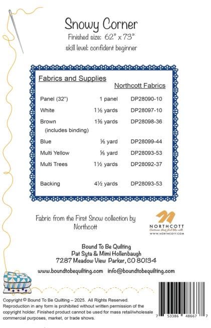 Snowy Corner Panel Frame Quilt Pattern, Bound to Be Quilting BTBQ501 PTN3465, Fabric Panel Friendly Throw Quilt Pattern