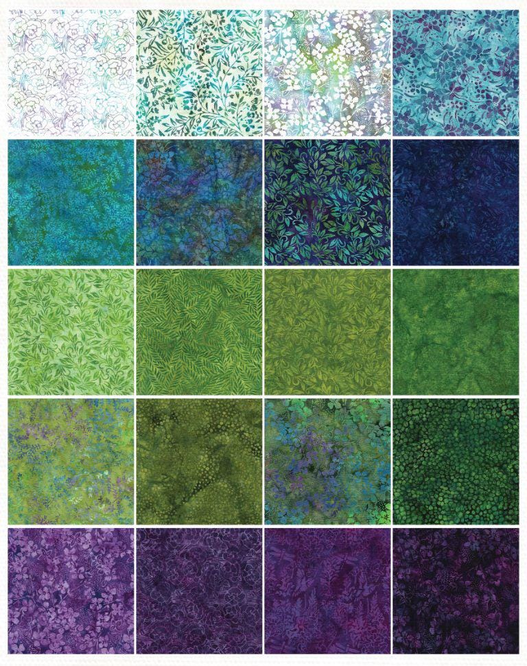 Floral Fun Strip Pack, Island Batik, Batik Jelly Roll, 2.5" Precut Blue Purple Green Batik Fabric Strips