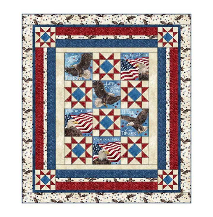 Liberty Stars Quilt Pattern, Phoebe Moon Designs PTN3460, Fabric Panel Blocks Friendly Throw Quilt Pattern, Star Quilt Pattern