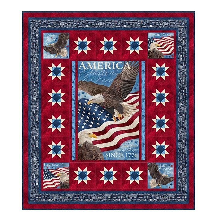 Glorious and Free Quilt Pattern, Needle in a Hayes Stack PTN3459, 28" Fabric Panel Friendly Throw Quilt Pattern, Panel Blocks Pattern