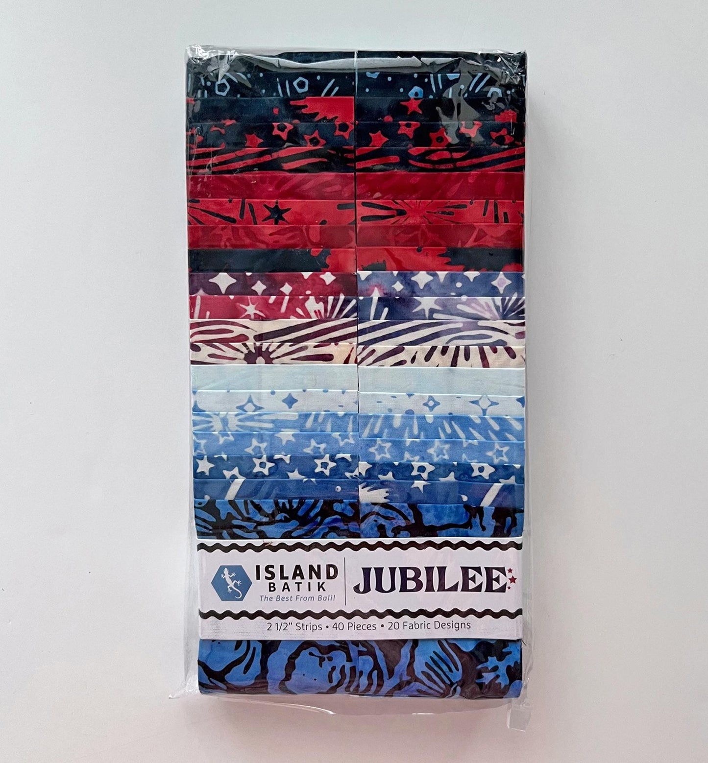 Jubilee Strip Pack, Island Batik, 2.5" Precut Patriotic Batik Fabric Strips, Red White Blue Batiks