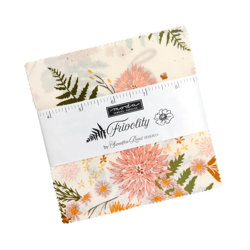 Frivolity 5" Charm Pack, Moda 43190PP, 5" Precut Purple Yellow Mint Floral Charm Pack Fabric Squares, Sweetfire Road
