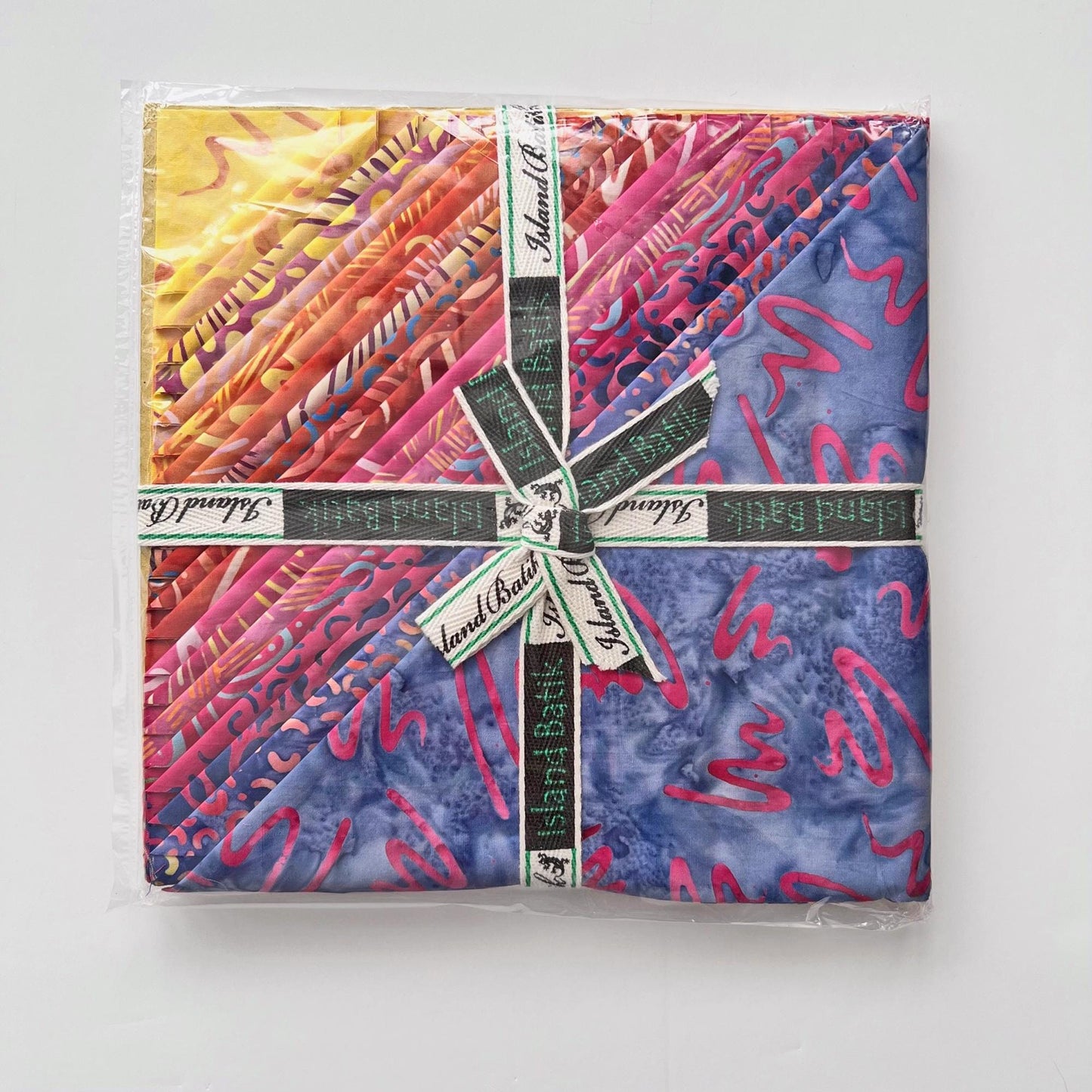 Sunset Stack, Island Batik, 10" Precut Purple Pink Orange Yellow Batik Layer Cake Fabric Squares