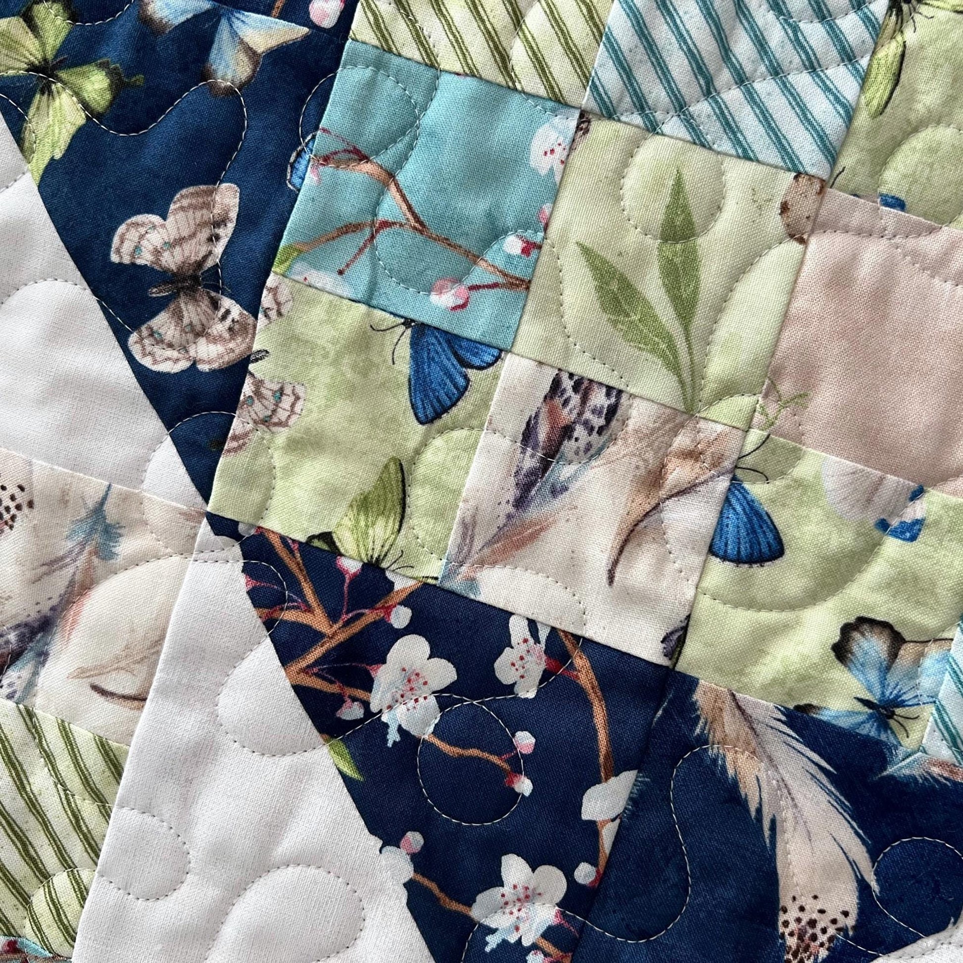 Nature Study Quilted Table Runner, 16.5" x 48", Blue Green Birds Nest Eggs Table Topper Quilt,