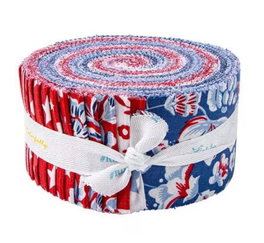 Freedom Garden Rolie Polie, Riley Blake RP-15620-40, Precut 2.5" Patriotic Fabric Strips, QOV FOH Fabric